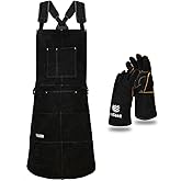 Leather Work Apron - 6 Tool Pockets for Men and Women - Welding Apron - Great for Woodworking, Blacksmithing, Gardeners, Mech