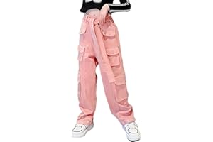 Rolanko Pantalon Cargo Baggy pour Filles, Pantalon Streetwear Élastique à Taille Haute et à Jambes Larges avec Poches Multiples