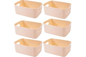 EURXLQ Pudełko do Przechowywania Plastikowy Kosz do Przechowywania z Uchwytami łazienka Kosze Kuchenne do Przechowywania w Plastikowym Pudełku do łazienki i Kuchni (Beżowy, 20×14.7×7 cm/6 pack)
