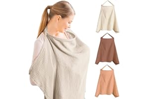 Stilltuch Stillschürze FaJoek Musselin-Stillbezug für Babys 75 * 95cm, Still-Abdeckung,Stilltuch für Unterwegs,Weicher und Atmungsaktiver Stillschal,Stilldecke Baumwolle,Verstellbarer Riemen (Khaki)