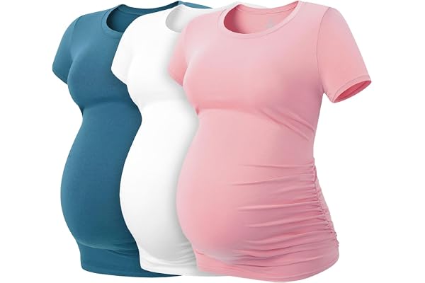 LAPASA Lot de 3 T-Shirts de Maternité Femme Vêtements de Grossesse Maillot de Corps Enceinte Manches Courtes L55