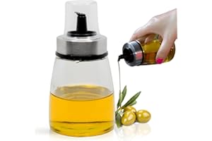 Raxint Aceitera Antigoteo de de Cristal de 200ml, Dosificador de Aceite Rellenable, Aceitera Cristal Fácil de Limpiar