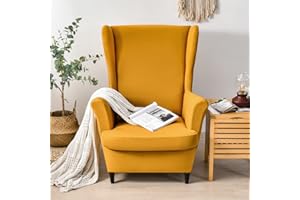 CHNSHOME Copripoltrona con orecchie 1 posto elasticizzato Coprisedile con Orecchie Fodera per pouf Fodere per poltrone elastiche Cachi