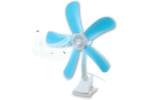 AntDau71® - Piccolo Ventilatore elettrico con Pinza e Doppio Snodo dotato di 5 Pale per Tavolo Scrivania Casa Letto Ufficio