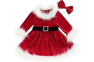 Geagodelia Robe Noël Enfant Bébé Fille Manches Longues Princesse en Velour Tutu Tulle avec Étoiles Paillettes + Bandeau Costume de Fête Déguisement 2 Pcs
