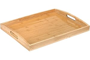 Anshuke Bandeja de Servir de Bambú Con Asas - Madera, Cocina, Desayuno, Té, Mesa de Café, Decorativa (50 x 35 x 4 cm)