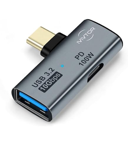 QIANRENON Adattatore USB-C ultra largo U, 10 Gbps, USB3.1 tipo C maschio- femmina, 180°, 13.5 mm, 100 W/4K 60 Hz, LED, per tablet ROG Ally Steam