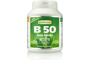 Greenfood B -Complex 50, dose élevée, gélules - toutes les vitamines du groupe B. SANS additifs artificiels. Sans OGM. Vegan.