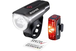 Zestaw oświetlenia rowerowego LED SIGMA AURA 60 i INFINITY | przednie i tylne światło zasilane bateryjnie | bryzgoszczelny zestaw oświetlenia rowerowego