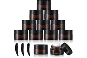 BAYIDUN 12 Stk Cremedose Leer, 20ml Kosmetikdose, Kosmetisches Glas, Nachfüllbare Creme Dose Behälter, Reise Kosmetik Döschen mit Deckel für Kosmetik Cremes Lotionen Nailart Perlen (Amber)