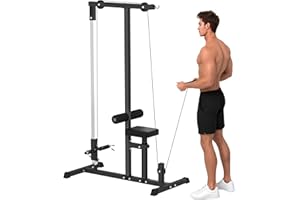 HOMCOM Lat Pull Down Machine with Extra Pulley for Seated Rows, Cable Machine Pulley System with Adjustable Seat for Home Gym