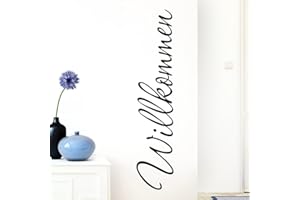 Grandora Wandtattoo Wort Willkommen I schwarz 13 x 58 cm I deutsch Flur Diele Eingang selbstklebend Aufkleber Wandaufkleber Wandsticker W1099