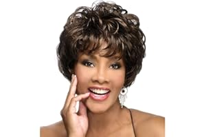 AIYLMZ Peluca Corta, Marrón Oscuro, Ondulada, Rizada, En Capas, Esponjosa, Mujer, Aspecto Natural, Densidad, Aspecto Real, Sintético, Completo, Negro, Marrón, Pelucas para Postizo