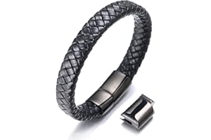 Halukakah Joyería para Niños ● Solo Junior ● Pulsera de Cuero en Marrón/Negro Clásico, 6 a 15 Años, Con Cierre Magnético en Titanio Dorado/Plata/Negro, Tamaño 7"+0.7"(18+1.5cm), Incluye Caja de Regalo