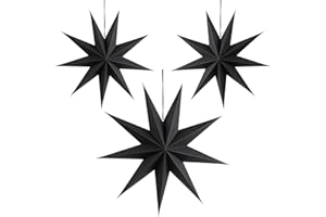 SUNBEAUTY 3 Stück Papierstern Schwarz 30cm,Faltsterne Dekoration Neuneck Weihnachtsstern Deko,Schwarz Papiersterne Weihnachten zum Aufhängen,Tischdeko Christbaumschmuck für Hochzeit Geburtstag Advent