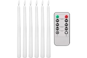 Teynewer LED Taper Candles with 10-Key Remote, Battery Operated Flameless Taper Candles Pack of 6, Warm White 3D Wick Flickering Light Dinner Candle for Christmas Home Wedding Decor (0.78 X 11.2 Inch)
