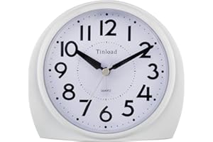 TINLOAD 5.5 Zoll Silent Analog Wecker ohne Ticken, sanftes Aufwecken, Pieptöne, Lautstärke erhöhen, batteriebetriebene Schlummer- und Lichtfunktionen, einfaches Set,Weiß