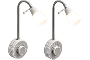 BKZO 2 Pack Dimmable LED Socket Lamp, Reading Light, Reading Lamp, Brushed Nickel, 2 W, Plug Light with Gooseneck, Flexible, Warm White, 2700 K