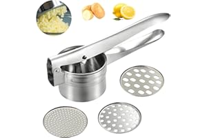 Surplex Schiacciapatate Manuale in Acciaio Inox, Professionale Potato Ricer, Pressa per Purè di Patate Liscie, Marmellata, Verdure E Frutta, con 3 colini sostituibili (Fine Medio Grossolano)