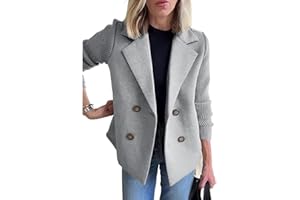 CUPITIDU Women's Lapel Button Knitted Patchwork Sleeve Casual Coat,Trendy Double Breasted Pea Coats With Pockets,Winter Blazer Loose Jackets Tops