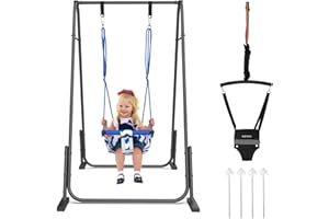 Slevoo 2-in-1 Baby Jumper and Toddler Swing Set with Foldable Metal Frame, Indoor and Outdoor Play for Ages 6 Months to 6 Years, Supports Up to 200 Pounds (Black)