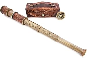 ALFIYA NAUTICAL STORE Nautical Handheld Pirate Brass Telescope with Box/Case,Sailor Home Decor Pirate Captain Boat Toy Gift (16", Dollond
