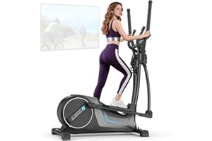 Neezee Vélo Elliptique, Velo Elliptique Ultra Silencieux pour Usage Domestique avec 16 Niveaux de Résistance,Volant d'inertie de 8kg,Foulée de 42cm, Poids Maximal de 150kg,écran LCD,Capteurs de Pouls