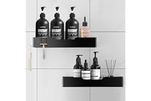 FIVAVA Shower Caddy,Shower Shelf Bathroom Shelf No Drill, Adhesive Shower Storage Quick-Dry Shower Shelves for Bathroom Shower Durable Stainless Steel Shower Rack with 4 Hooks, Black 2 Pack