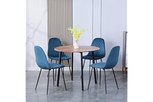 ‎GOLDFAN GOLDFAN Runder Esstisch mit 4 Stühlen Tisch Holz mit Metall Tischbeine Rund Esstisch und Samt Esstischstühle Geeignet für Esszimmer Wohnzimmer Büros,90cm