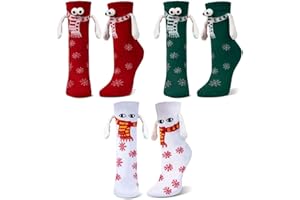 AWAVM 3 Pairs Funny Christmas Couple Holding Hands Socks,Cute Funny 3D Holding Hand Couple Socks,Hand Holding Mid Tube Cute Socks with Eyes,Hand in Hand Socks Friendship Socks for Women Men