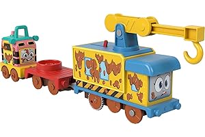 Thomas & Friends Fisher-Price Fix 'em Up Friends, set di veicoli motorizzati con treno giocattolo e gru, per bambini dai 3 anni in su, HHN43