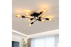 ‎OSAIROUS Osairous Deckenlampe Wohnzimmer Vintage, 8 Flammig Deckenleuchte, Deckenlampe Schwarz Industrial Kronleuchter, E27 Schlafzimmerlampe Hängelampe Ø57cm