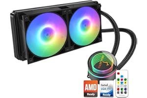 GREENDRACAENA Dracaena 240mm AIO CPU Cooler, 240mm Radiator, 2x120mm ARGB PWM Fans,Color Change Remote,Leakproof Technology,High Flow Pump,ARGB Liquid Cooling System,AMD AM5/AM4-Intel LGA 1700/1200/, Black