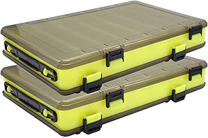 Caja de señuelos de pesca, TOPIND de doble cara Caja de anzuelos de cebo de plástico visible Caja de almacenamiento Caja organizadoraorificio de drenaje Accesorios de pesca (amarillo(2L))