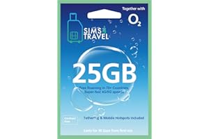 SIMS4TRAVEL O2 Prepaid Data Sim Card. 25GB of 4G/5G Data for use in over 70+ Countries Worldwide (Valid for 30 Days).Easy to Renew. Includes USA, Canada, Australia, South Africa & Europe.