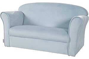 Roba Baumann Children's Sofa 'Lil Sofa' Covered with armrests, Comfortable Children's Couch with Light Blue/Sky Velvet Fabric