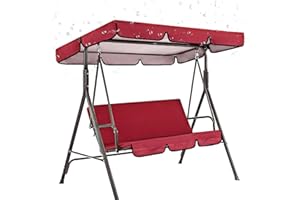 ORTUH Porch Swing Canopy With Seat Cushion Covers Set, Replacement Waterproof Swing Top Covers With Swing Seat Covers, Swing Chair Canopy Replacement, Waterproof/UV Resistant Swing Canopy Cover