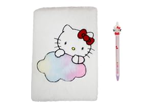CYPBRANDS CyP Brands - Hello Kitty, Sanrio, Geschenkset, Notizbuch, Plüschbuch, Kugelschreiber, Weiß, offizielles Produkt, weiß, Sanrio Hello Kitty Set Plüsch-Notizbuch und Kugelschreiber