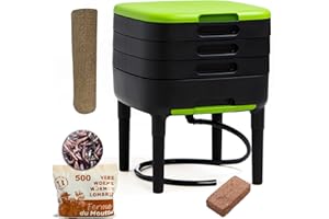 WORMBOX TinyWorm Design & Compact I Lombricomposteur 3 Plateaux I 250gr de vers de Compost I Kit Complet I Tiroir Coulissant I Pieds Plastique