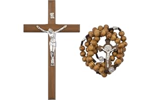 CRAFFANCY Crocifisso Crocifisso Croce Crocifisso Croce da Parete Croce cattoliche con Rosario in Legno per la Decorazione Domestica