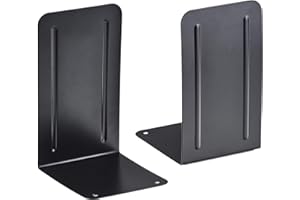 Acrimet Metal Bookends, Non-Skid Book Stand for Shelves, Heavy Duty Book Stopper, 17,5 cm H x 10 cm W x 11,5 cm D, Black, 1 Pair