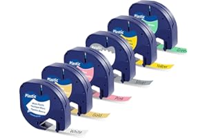 MARKFIELD Compatibile per Dymo Letratag 12mm x 4m Etichette 12mm x 4m Nastro 91221 S0721610 per Dymo Letratag LT-100H LT-100T XR, Bianco/Giallo/Rosa/Verde/Oro/Argento
