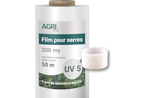 AGRI plus Film de Serre avec Bande de réparation I 8 x 15 m I épaisseur 0,200 mm I Film de Jardin pour Couverture I bâche de Protection résistante aux intempéries & 5 Ans de résistance aux UV