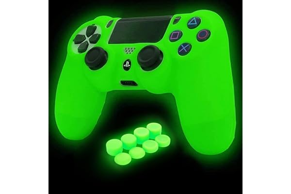 HLRAO PS4 Controller Skin Silicone Grip Glow in Dark Étui de Protection pour PS4/Slim/Pro Controller + 8 FPS Pro Thumb Grips + 2 Pcs Caps.