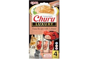 INABA Churu Luxury Friandises pour Chats à Base d'ingrédients de Haute qualité, Riches en humidité et en protéines, Faibles en Calories, sans céréales ni Sucre ajouté 4 x 14g