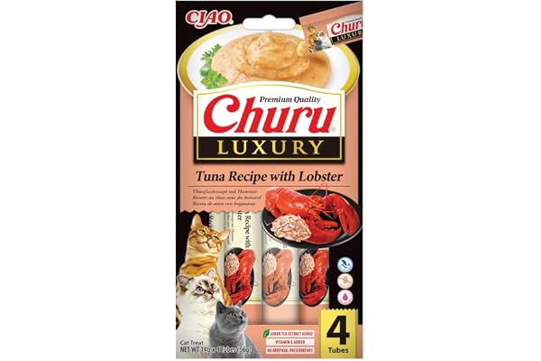 INABA Churu Luxury Friandises pour Chats à Base d'ingrédients de Haute qualité, Riches en humidité et en protéines, Faibles en Calories, sans céréales ni Sucre ajouté 4 x 14g