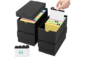 VEUWOLM 4 Pcs Boîtes À Fiches A7 avec 112 Intercalaires, pour 74×105mm Fiche Bristol, Boîte D'index Noir pour Flash Cards, Notes D’apprentissage, Recettes, Organisation et Révision À La Maison École Bureau