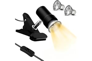 Reptile Heat Lamp Turtle Heating Light with 25W 50W UVA UVB Bulb Simulated Sunlight Basking Spot Lamp with 360 Adjustable Clips for Reptiles Lizard Bearded Dragon Snake