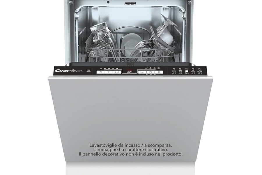 Candy Brava CDIH 1L949 Slim Built-in Dishwasher 45 cm, 9 Places, 5 Programmes, 30 Min Quick Cycle, Delay Start 3-6-9h, Quiet, Class F, 44.8 x 56 x 81.5 cm, White