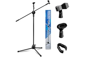 KingSaid Mikrofonständer 2 in 1 Dual-Use boden Mikrofonstativ mit 2 Mikrofonklemmen Schwenkarm und Adapter 73-175cm Höhenverstellbar Dreibeiniger Mikrofonständer für Bühnentreffen Live-Sprache